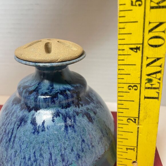 Handcrafted Ceramic Incense Burner With Sandstone Lid - Blue & Green Glaze Finis - Picture 9 of 10